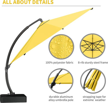 Kingdura 11ft Cantilever Patio Umbrella with Base Included, Large Round Offset Outdoor Pool Umbrella, 360° Rotation & Infinite Tilt, Heavy Duty Aluminum Frame for Deck Backyard, Yellow
