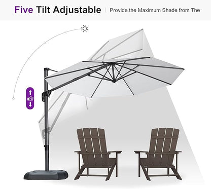 PURPLE LEAF 10 Feet Patio Umbrella Outdoor Cantilever Round Umbrella Aluminum Offset Umbrella with 360-degree Rotation for Garden Deck Pool Patio White