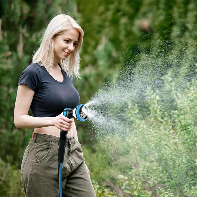 Garden Hose Nozzle, Heavy-Duty Water Hose Sprayer Nozzle with 10 Spray Patterns, Ergonomic Non-Slip Grip, Leak-Free Design, Fits All Standard Garden Hoses for Watering, Car Washing, Cleaning