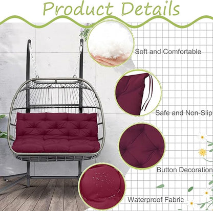 Swing Replacement Cushions with Backrest, 2 or 3 Seater Waterproof Non-Slip Overstuffed Swing Pad, Indoor/Outdoor Bench Cushion for Porch Chair Swing Garden Furniture(Claret 40 * 40 in)