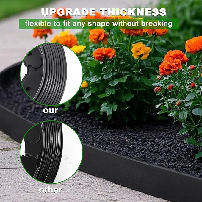 Hugeleaf Landscape Edging 2 Inch Tall 60 Feet Garden Edging Border with 60pcs Stakes, Plastic Edging for Landscaping,Lawn,Flower Beds, Paver Edging (Black)