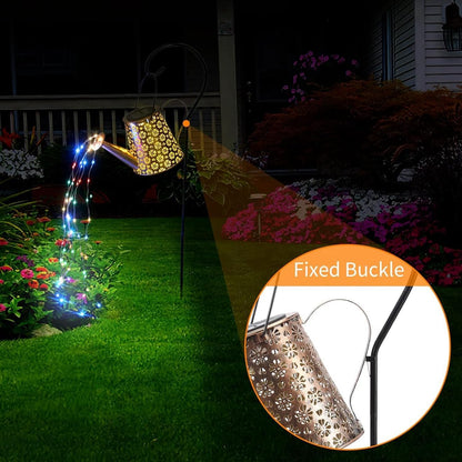 2 Pack Solar Watering Can Lights with Shepherd Hook, 8 Multi-Color Changing Modes, IP65 Waterproof, 60pcs String Lights for Outdoor Garden Pathway Lawn Patio Deck Walkway Courtyard
