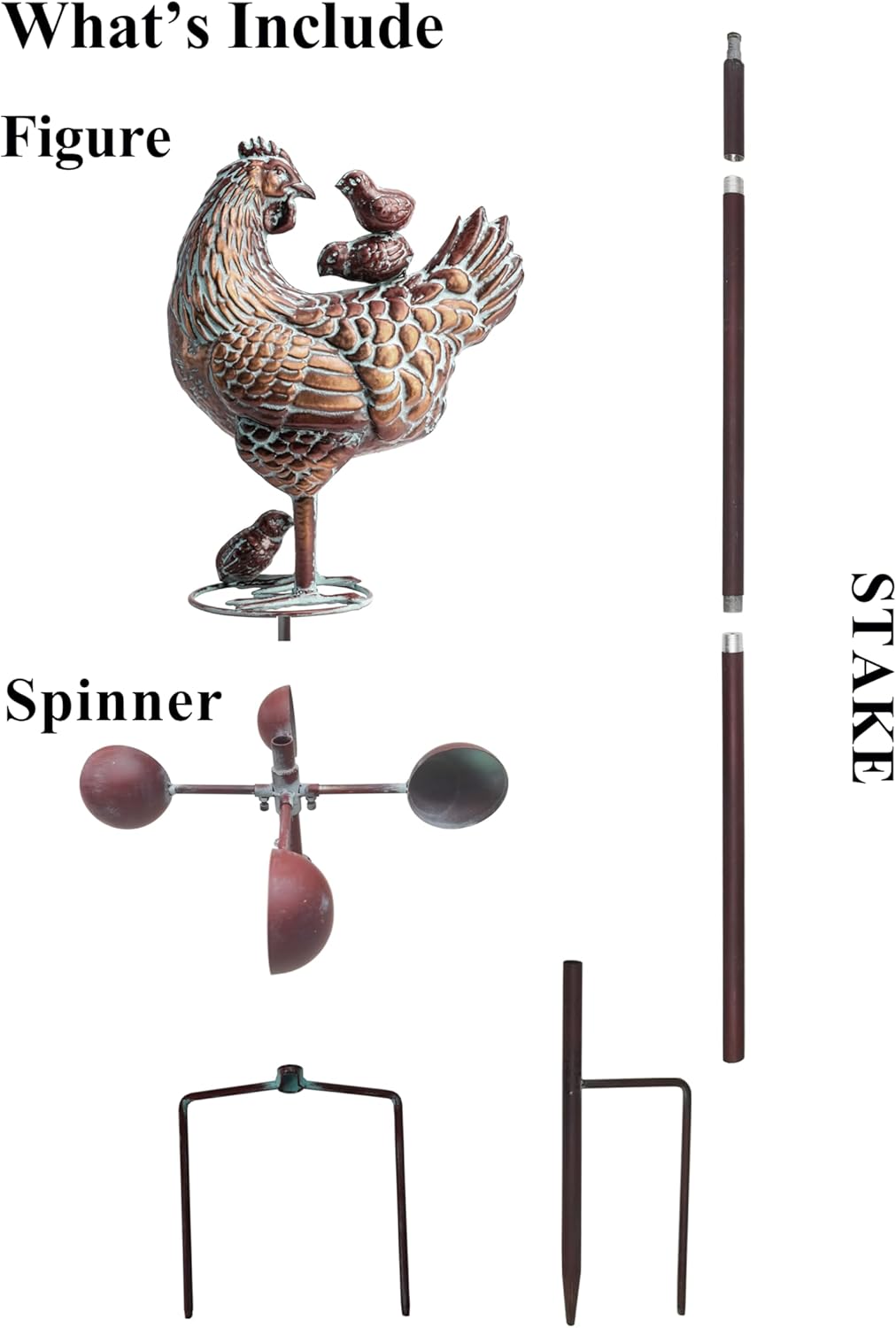 3D Large Metal Hen with Chicks Statue Spinner 79" H Kinetic Garden Chicken Sculpture Decorative Hen Wind Vane Outdoor Yard Art Antique Copper Chicken Garden Stake for Farm Patio Lawn Yard Decor