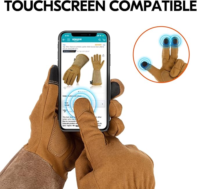 Vgo... Safety Work Gloves Men, Extended Pig Split Leather Cuff,Synthetic Leather, Rose Pruning Thorn Proof,Gardening (1 Pair,Size XL, Brown,SL6592M)