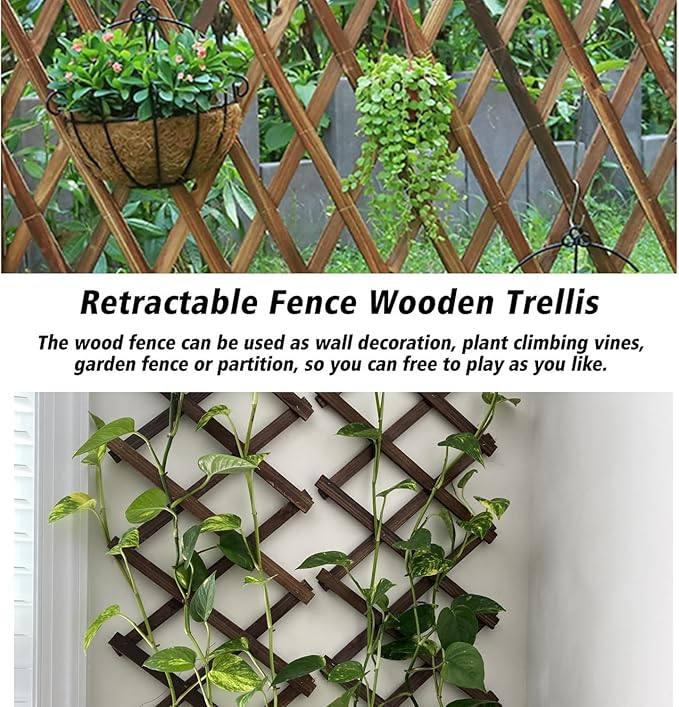 Expandable Garden Trellis, Wooden Lattice Wall Fence Trellis for Climbing Plants Ivy Vine Rose Clematis 13" x 68" for Outdoor Garden Patio Room Decor (1)