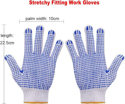 12Pairs Grip Safety Work Gloves Anti-slip Dots Bulk Gloves Moist Cotton Knit Gloves for Garage Warehouse Construction