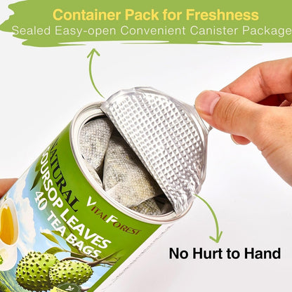 40 Premium Soursop Leaves Tea Bags | VitalForest Pure Graviola Leaf Tea for Relaxation, Sleep & Detox | Caffeine-Free Guyabano Herbal Tea | te de Guanabana | Non-GMO, Biodegradable