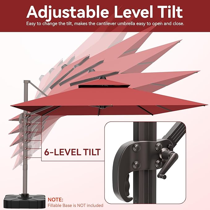 9x12 FT Patio Umbrella, Large Cantilever Rectangular Double Top Heavy Duty Offset Umbrellas with 360° Rotation, Outdoor shade for Garden Deck Pool, Red