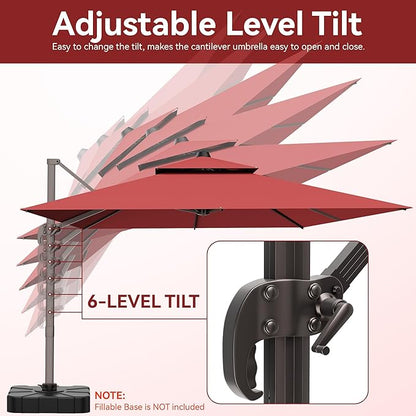 9x12 FT Patio Umbrella, Large Cantilever Rectangular Double Top Heavy Duty Offset Umbrellas with 360° Rotation, Outdoor shade for Garden Deck Pool, Red
