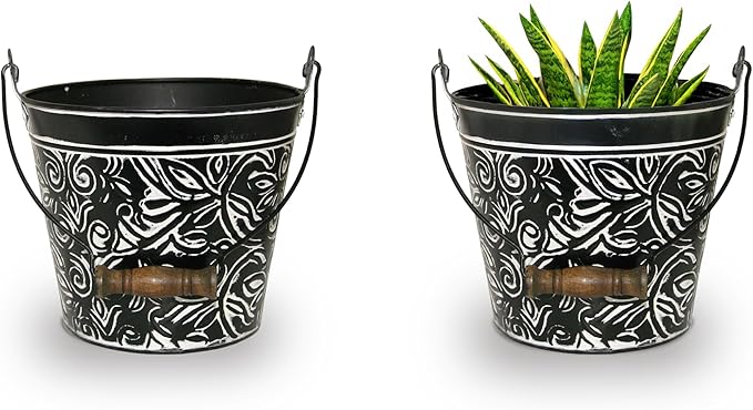 Headwind Vintage Collection - Floral Charcoal Planter with Handles – 8 Inch Medium Flower Pots Decorative Plant Indoor – Plant Pots Indoor with Drainage by Robert Allen