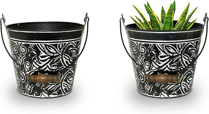Headwind Vintage Collection - Floral Charcoal Planter with Handles – 8 Inch Medium Flower Pots Decorative Plant Indoor – Plant Pots Indoor with Drainage by Robert Allen