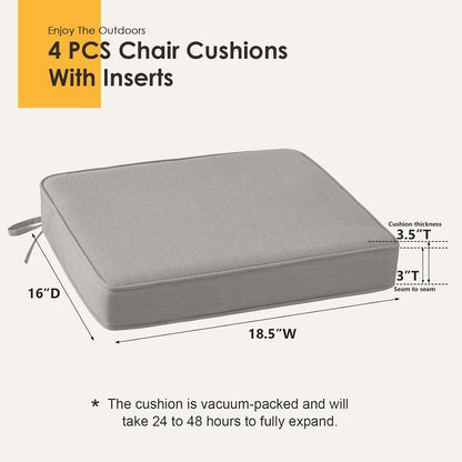 Outdoor Sunbrella Square Corner Seat Cushion, 18.5"x16"x3", Set of 4, Non Slip Outdoor Seat Cushion Pads with Removable Cover for Patio Furniture, Garden Yard Lawn, Specrtum Pebble