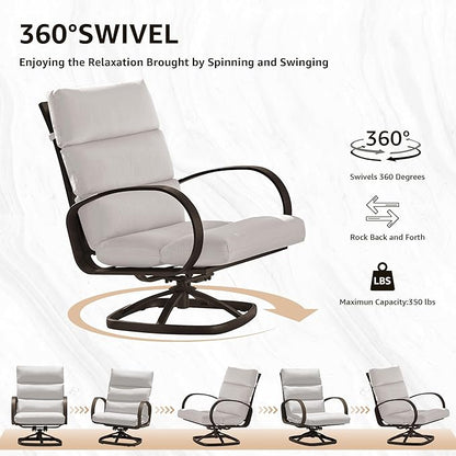 NATURAL EXPRESSIONS Patio Bistro Set, 3 Piece Outdoor Swivel Glider Rocking Chairs, Conversation Furniture with 2 Highback Rockers, 1 Table and 5" Cushion for Backyard,Porch,Yard,350lb. (Beige)