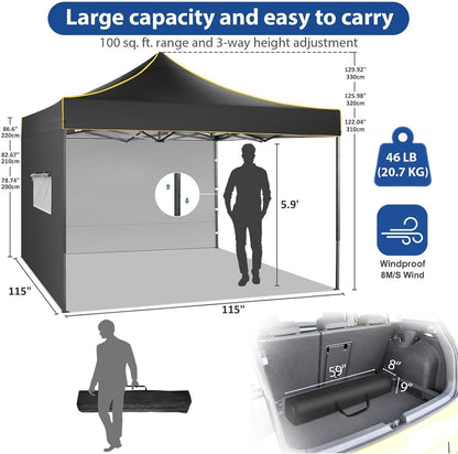 COBIZI 10x10 Heavy Duty Pop up Canopy with 4 Removable Sidewalls, Canopy Tent with Portable Bag, Ez Pop up Tent Commercial Gazebo Waterproof Sunshade for All Weather Party Camp Stall Patio