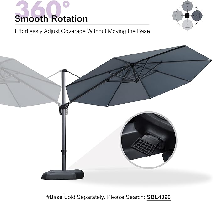 PURPLE LEAF 11 Feet Patio Umbrella Outdoor Cantilever Round Umbrella Aluminum Offset Umbrella with 360-degree Rotation for Garden Deck Pool Patio Light Grey