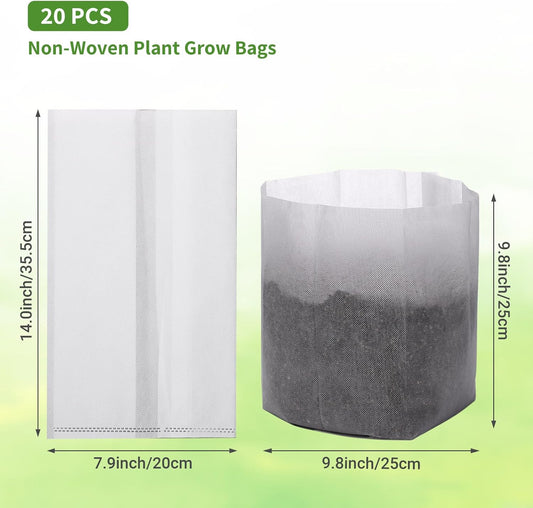 GREANER Biodegradable Plant Pots, 15.7"x14.2" Non-Woven Seedling Nursery Bags, 20-Pack Durable Garden Bags for Vegetable, Flower, Plant Grow
