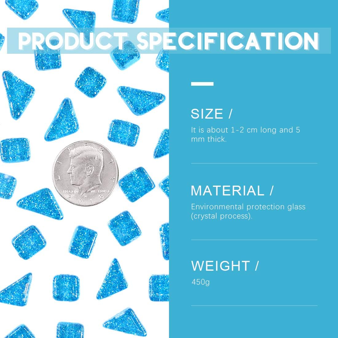 Swpeet 1 Pound Seablue Shine Crystal Series Mosaic Tiles Assortment Kit, Square and Triangle Genuine Mosaic Tiles Glitter Crystal Mosaic Perfect for Home Decoration Crafts - Mosaic Tiles V