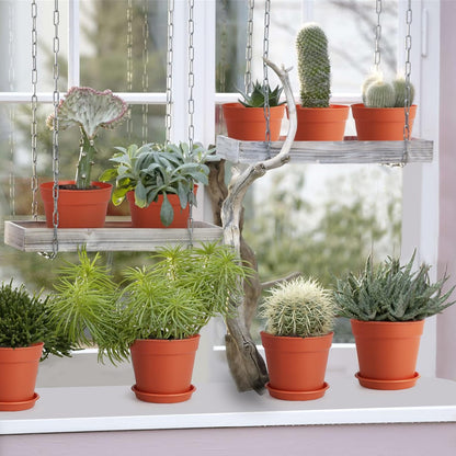 24 Pcs 4 Inch Plant Pots with Drainage Holes and Saucers for Indoor Plants, Plastic Small Flower Nursery Pots Seed Starting Pots for Plants Succulent, Terracotta