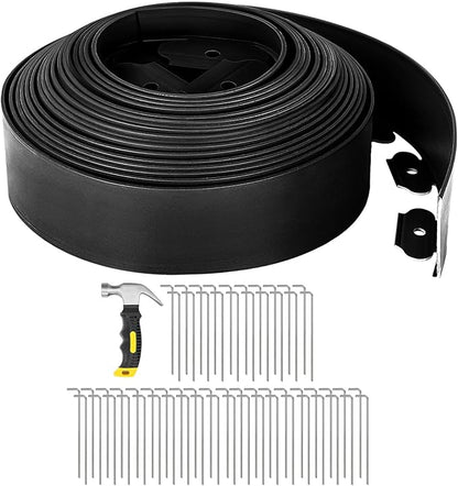 GROWNEER 66FT Landscape Edging Flexible 4 inch Tall Garden Border with 60pcs Galvanized Steel Anchoring Spikes and Hammer Lawn Edging Kit for Flower Bed, Pathway, Landscaping Project, Black