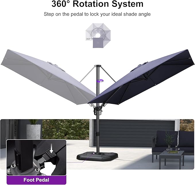 PURPLE LEAF 9' X 9' Left-right Tilt Patio Umbrella Outdoor Cantilever Swivel Square Umbrella with Tilt Aluminum Offset Umbrella with 360-degree Rotation for Garden Deck Pool Patio Navy Blue