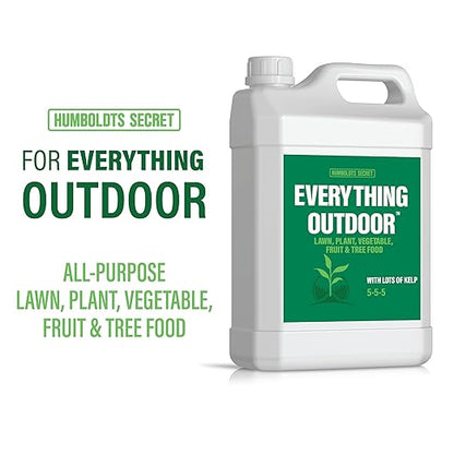 Humboldts Secret Everything Outdoor Plant Food | 5-5-5 Liquid Fertilizer with Norwegian Kelp | All Purpose Lawn, Vegetable & Fruit Food | Garden Nutrients | Refillable Hose End Bottle | 2.5 Gallon