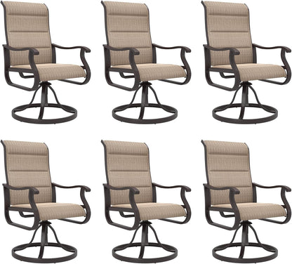 Amopatio Padded Patio Swivel Chairs Set of 6, Outdoor Dining Chairs with Ultra Soft Textilene High Back Seat & Metal Rocker Frame, for Backyard Deck Lawn Garden, Brown