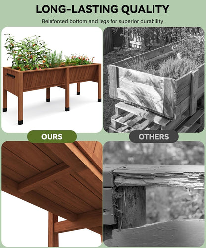 72x26x31 Inch Raised Garden Bed with Legs, 13.7In Depth Wooden Planter Box for Outdoor Growing Vegetables and Herbs, Elevated Garden Bed with Hooks for Backyard, Patio, Balcony