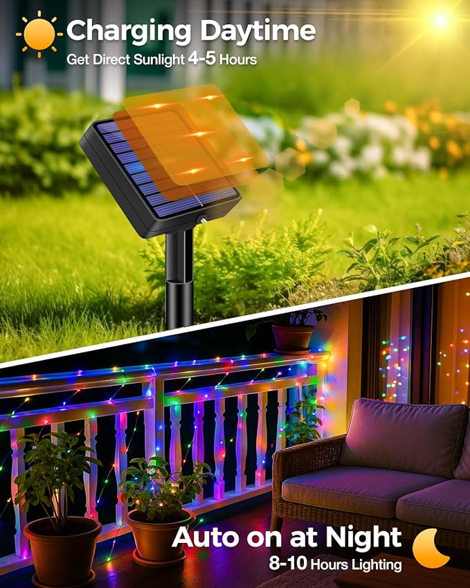 3 Pack Solar Fairy Lights for Outside Waterproof, 49FT/15M 150LED Solar String Lights Outdoor 8 Modes Solar Twinkle Lights for Garden Yard Christmas Tree Wedding Party Decor, Multicolor