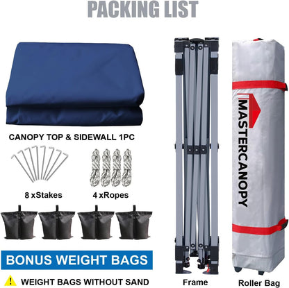 MASTERCANOPY Durable Pop-up Canopy Tent with 1 Sidewall (8'x8',Navy Blue)