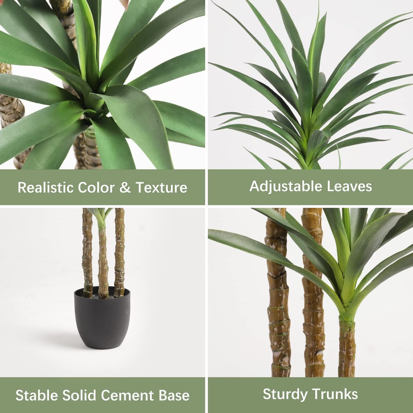 Artificial Tree 5.3Ft Faux Agave Plant with 3 Heads in Plastic Pot Fake Tree for Home Decor Indoor or Outdoor Office Decoration Housewarming Gift