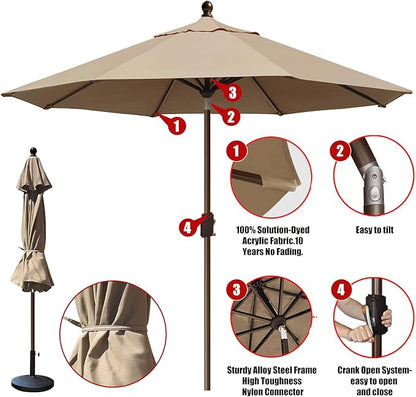 EliteShade USA 10-Year-Non-Fading 10Ft Market Umbrella Patio Umbrella Outdoor Table Umbrella with Ventilation, Heather Beige