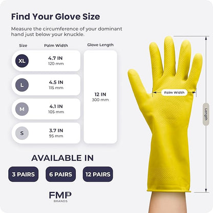 FMP Brands 3/6/12/60 Pairs Cleaning Gloves, Waterproof Rubber Gloves for Washing Dishes, Non-Slip Latex Dishwashing Gloves