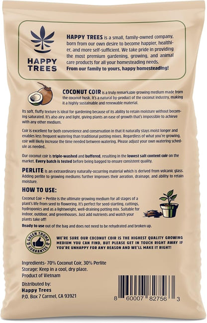 Happy Trees Coco Coir and Perlite Growing Medium, Potting Mix, Seed-Starting, Premium Quality Triple-Washed for Low Salt/EC, pH Balanced Loose Coconut Fiber, Peat-Free, 9 Quarts (10L)