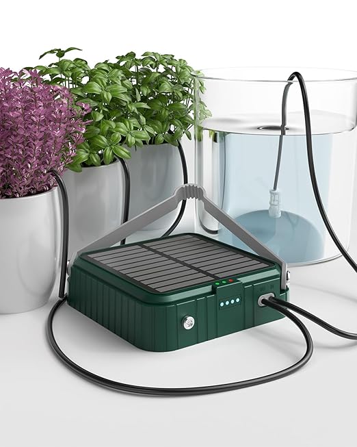 Solar Automatic Drip Irrigation System, Harness Sunshine or External Power for Indoor and Outdoor Use, Rain or Shine! Anti-Siphoning, Supports Up to 15 Potted Plants, User-Friendly Design. (Green)