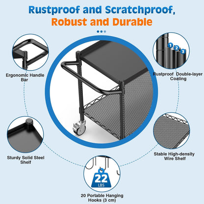 Leteuke 2 Tier Utility Cart with Wheels, NSF Certified 900LBS Capacity Heavy Duty Rolling Utility Carts with Handle Bar, Commercial Grade Metal Serving Storage Cart for Warehouse Garage Kitchen, Black