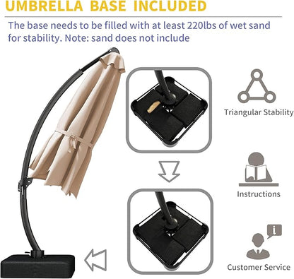 Kingdura 11ft Cantilever Patio Umbrella with Base Included, Large Round Offset Outdoor Pool Umbrella, 360° Rotation & Infinite Tilt, Heavy Duty Aluminum Frame for Deck Backyard, Beige