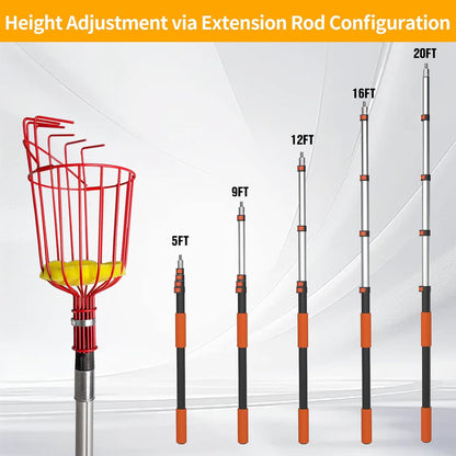 26FT Reach Fruit Picker Pole, Telescopic Picking Pole with Gentle Grip Claw & Collapsible Basket, Adjustable Apple Picker Pole Tool for Avocado Orange Lemon Pear Mango