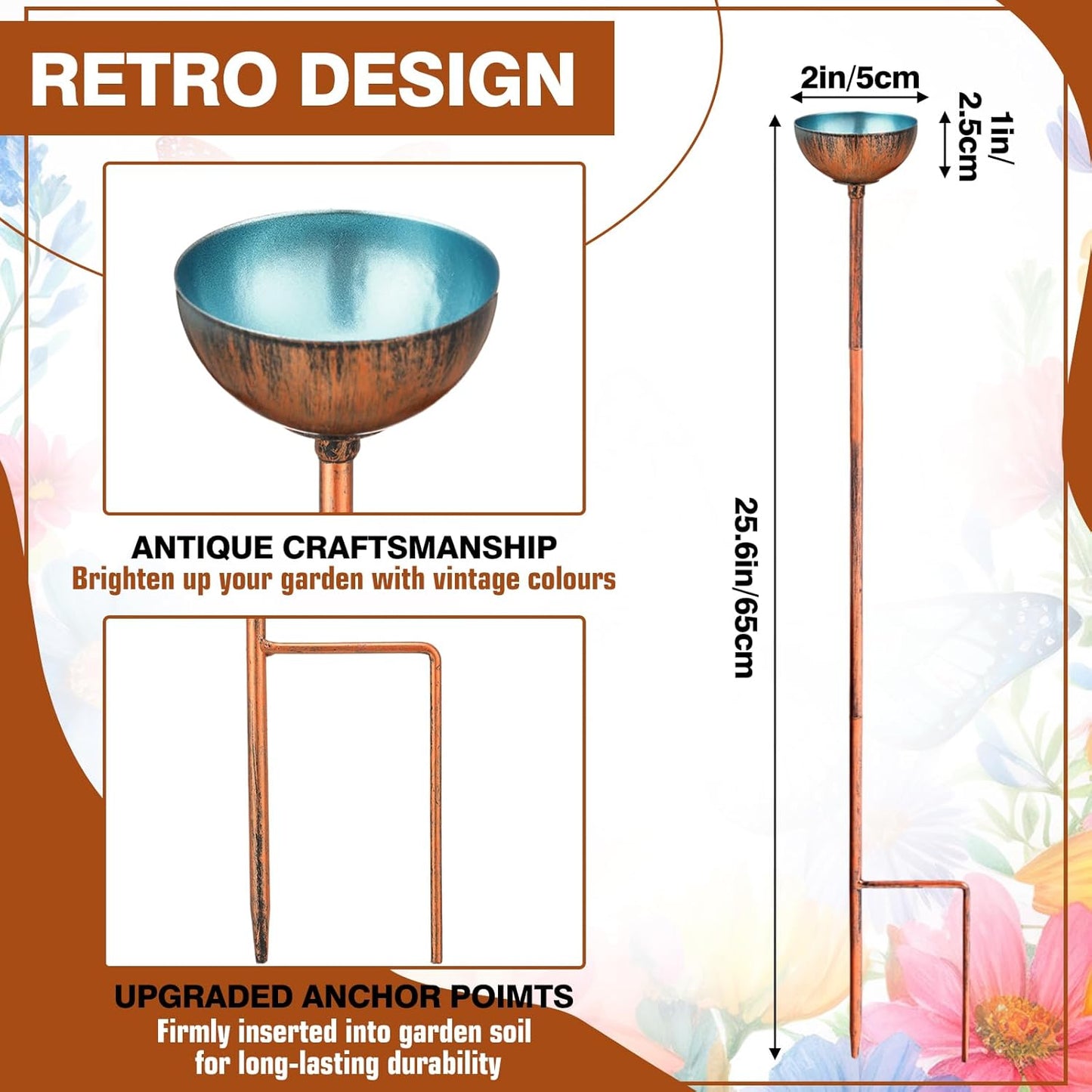 9 Pcs Bee Watering Station for Garden Bee Metal Watering Cups Butterfly Water Feeder Small Insects Bath Bowl Cups Metal Stakes for Outdoor Garden Decor, Blue