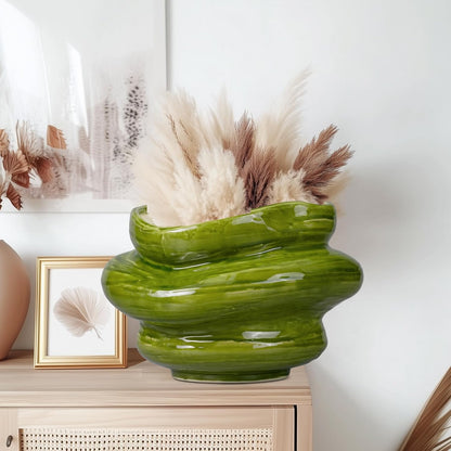 Ceramic Planters Bonsai 11 Inch - Planters with Drainage Hole, Flower Pots for Indoor Plants Outdoor Plants, Large Plant Pot for Home Decor, Gift for Men Women, Green