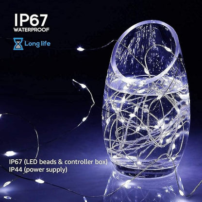 2 Pack Solar Powered Fairy String Lights Outdoor Waterproof 8 Modes Twinkle Christmas Decorations Lights, Each 33ft-100LED, 40ft-120LED, 66ft-200LED, 80ft-240LED, (White, 66)