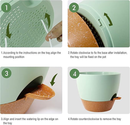 WOUSIWER 10 inch Self Watering Planters, 2 Pack Large Plastic Plant Pots with Deep Reservior and High Drainage Holes for Indoor Outdoor Plants and Flowers, Green with Terracotta