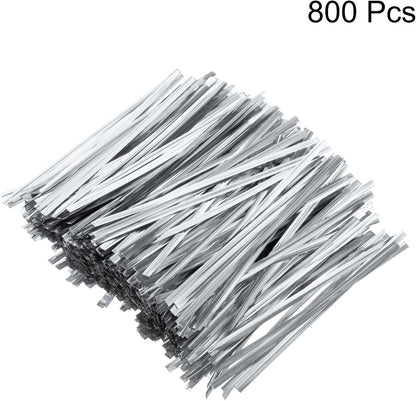 HARFINGTON 800pcs Bag Twist Ties 4.7" Reusable Plastic Metallic Twist Ties Wire Cable Ties for Party Bread Candy Cake, Silver