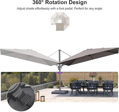 PURPLE LEAF 11.5' X 8' Left-right Tilting Outdoor Patio Umbrella Swivel Offset Cantilever Heavy Duty Rectangle Aluminum Umbrella with UV Resistant for Deck Pool Patio Backyard, Ash Mocha