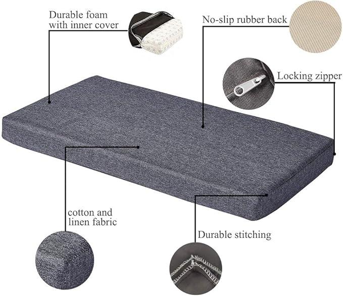 Bench Seat Memory Foam Chair Pads Non-Slip Rubber Back Indoor Swing/Settee Cushion 60 x 18 inch
