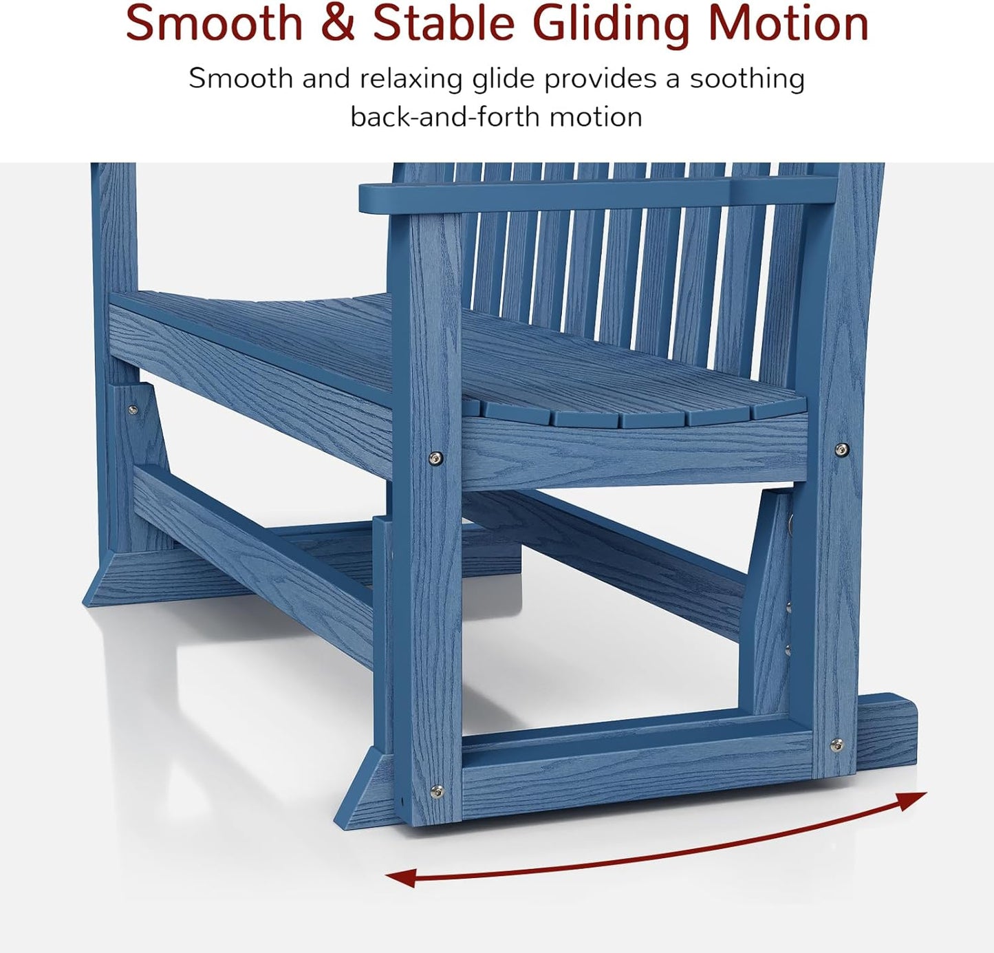 Stoog Outdoor Glider Bench, All-Weather HIPS Patio Glider with 800 lbs Weight Capacity, Never Fade or Rot, Outdoor Rocking Bench Chair for Porch, Backyard, Blue