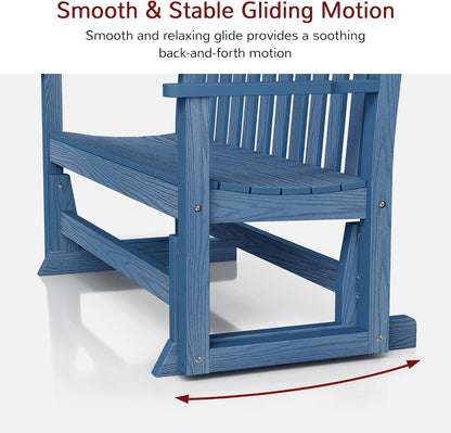 Stoog Outdoor Glider Bench, All-Weather HIPS Patio Glider with 800 lbs Weight Capacity, Never Fade or Rot, Outdoor Rocking Bench Chair for Porch, Backyard, Blue