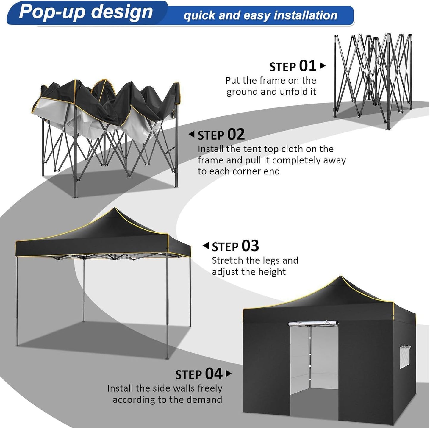 COBIZI 10x10 Heavy Duty Pop up Canopy with 4 Removable Sidewalls, Canopy Tent with Portable Bag, Ez Pop up Tent Commercial Gazebo Waterproof Sunshade for All Weather Party Camp Stall Patio