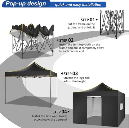 COBIZI 10x10 Heavy Duty Pop up Canopy with 4 Removable Sidewalls, Canopy Tent with Portable Bag, Ez Pop up Tent Commercial Gazebo Waterproof Sunshade for All Weather Party Camp Stall Patio