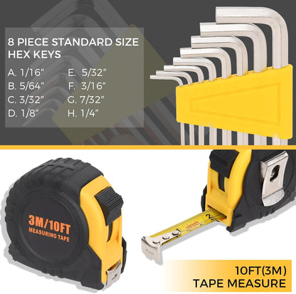 WGGE 39-Piece Home Tool Set/Hand Tool Set – Durable Household Hand Tool Kit with Hammer, Screwdrivers, Pliers, Wrench, Hex Keys & More – Compact Storage Case for Home Repairs, DIY & Maintenance