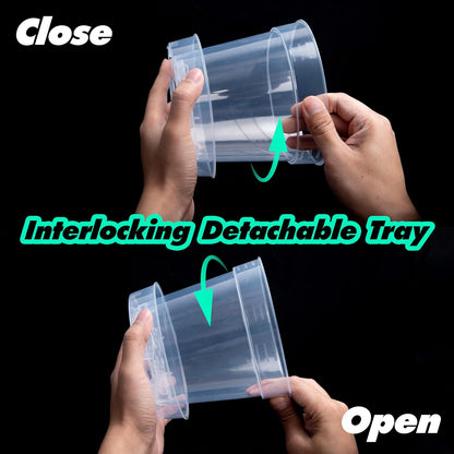 6 Inch Clear Plastic Plant Pot with Drainage Holes, Interlocking & Detachable Tray - Deep Saucer - Durable BPA-Free Plastic, Transparent Design, Raised Base for Airflow, Set of 12, 92-X-B-5